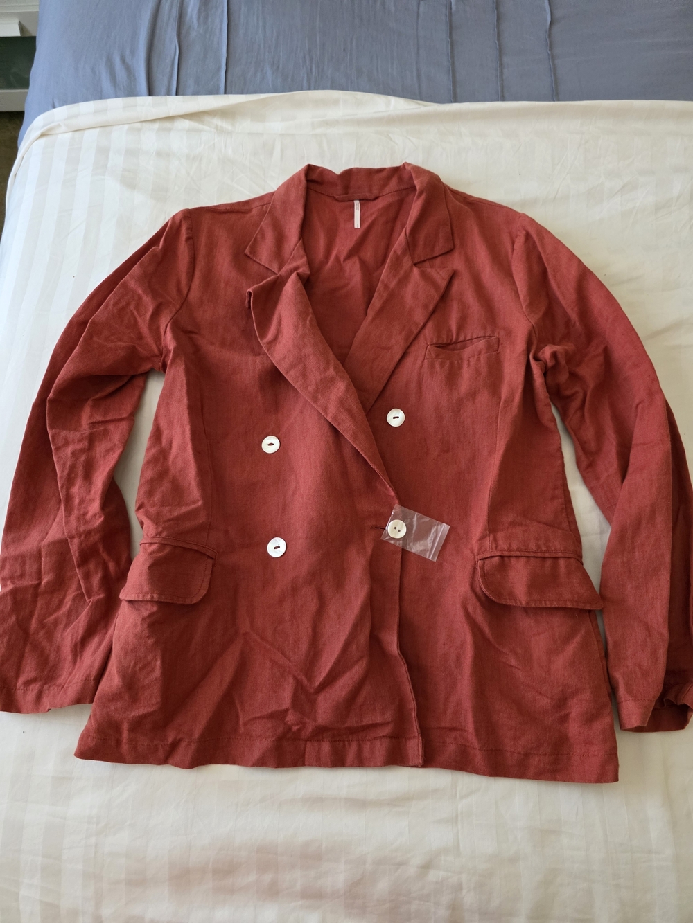 Free People Double-Breasted Rust Red Linen Blazer